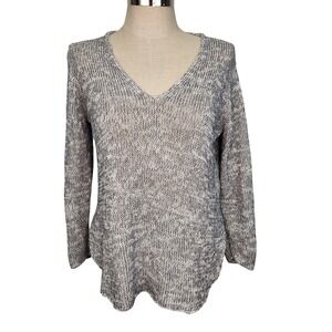 Wooden Ships Sweater V Neck Marled Knit Long Sleeve Women‎ S/M Cozy Casual